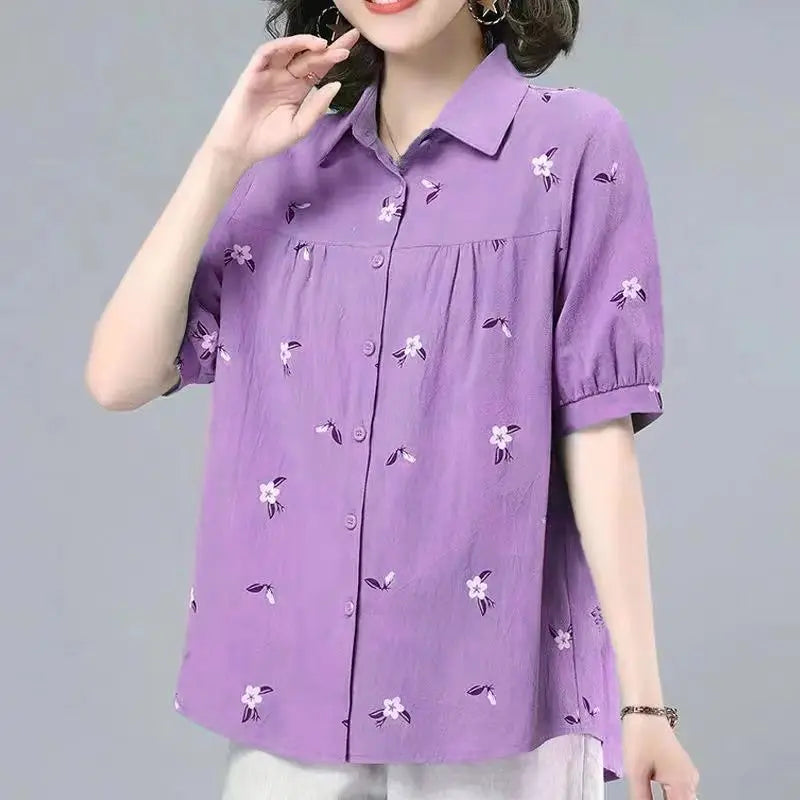 Chemise florale à manches courtes imprimée pour femmes