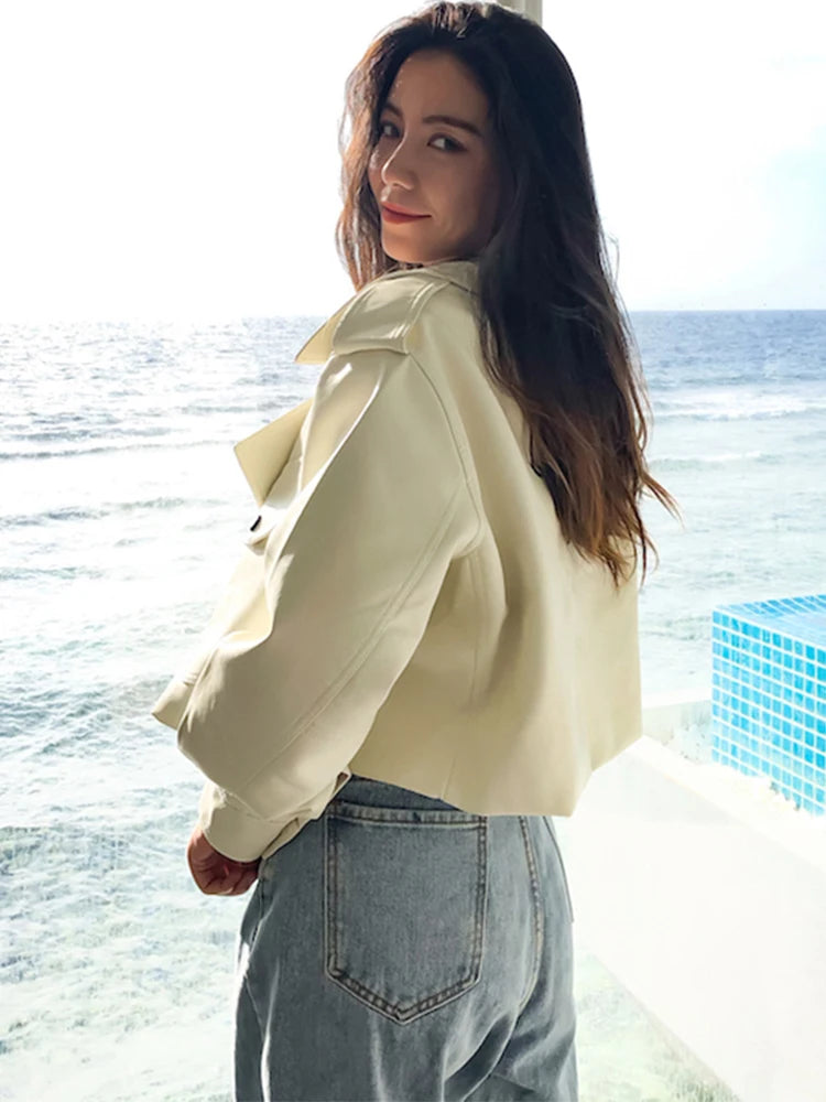 Veste courte en faux cuir pour femmes