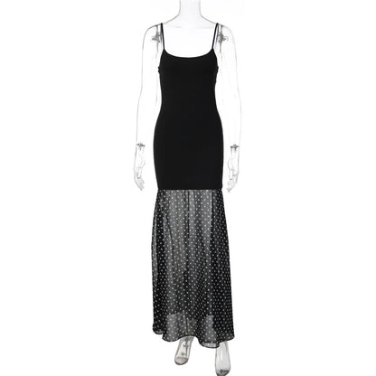 Robe longue femme à pois et fines bretelles