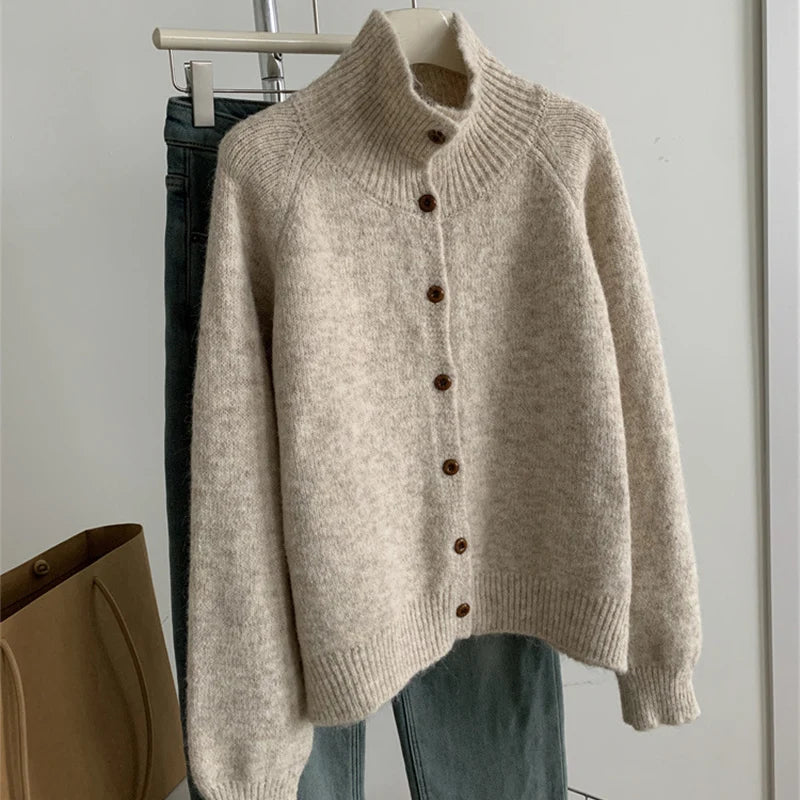 Cardigan décontracté à col mi-haut pour femmes