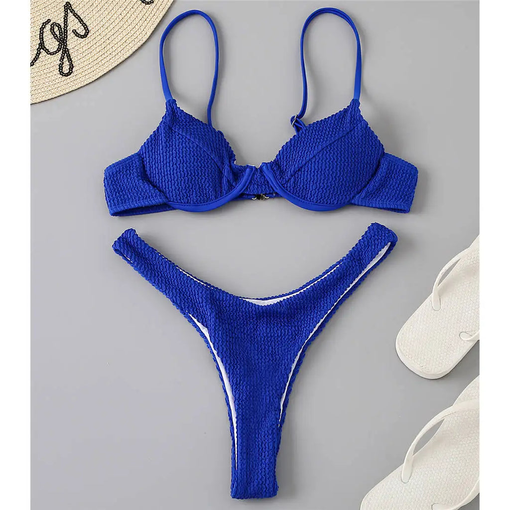 Maillot de bain deux pièces à armatures taille haute et culotte tanga pour femmes
