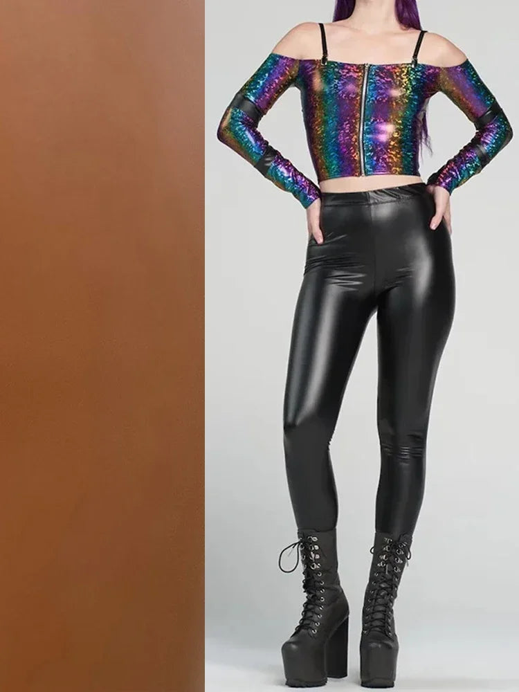 Legging Taille Haute Femme – Similicuir Extensible Sans Couture