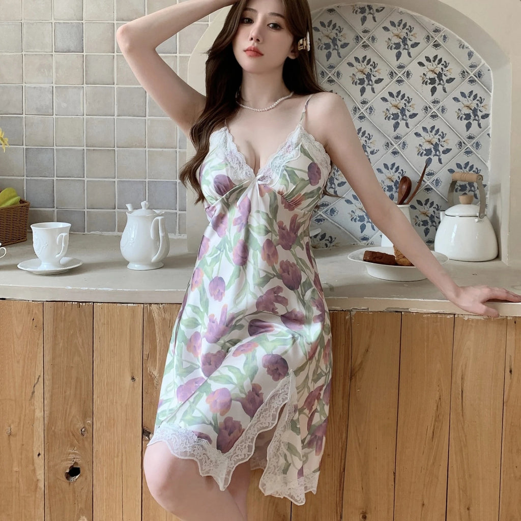 Chemise de nuit sexy à bretelles pour femmes