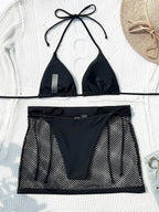 Maillots de bain trois pièces avec damant brillant résille jupe micro pour femmes