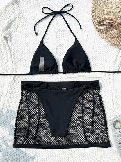 Maillot de Bain Femme 3 Pièces – Résille et Jupe Micro