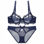 Ensemble de soutien-gorge transparent en dentelle avec nœud ultra-fin et culotte pour femmes