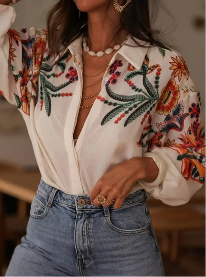 Chemisier Vintage Femme – Broderie Florale