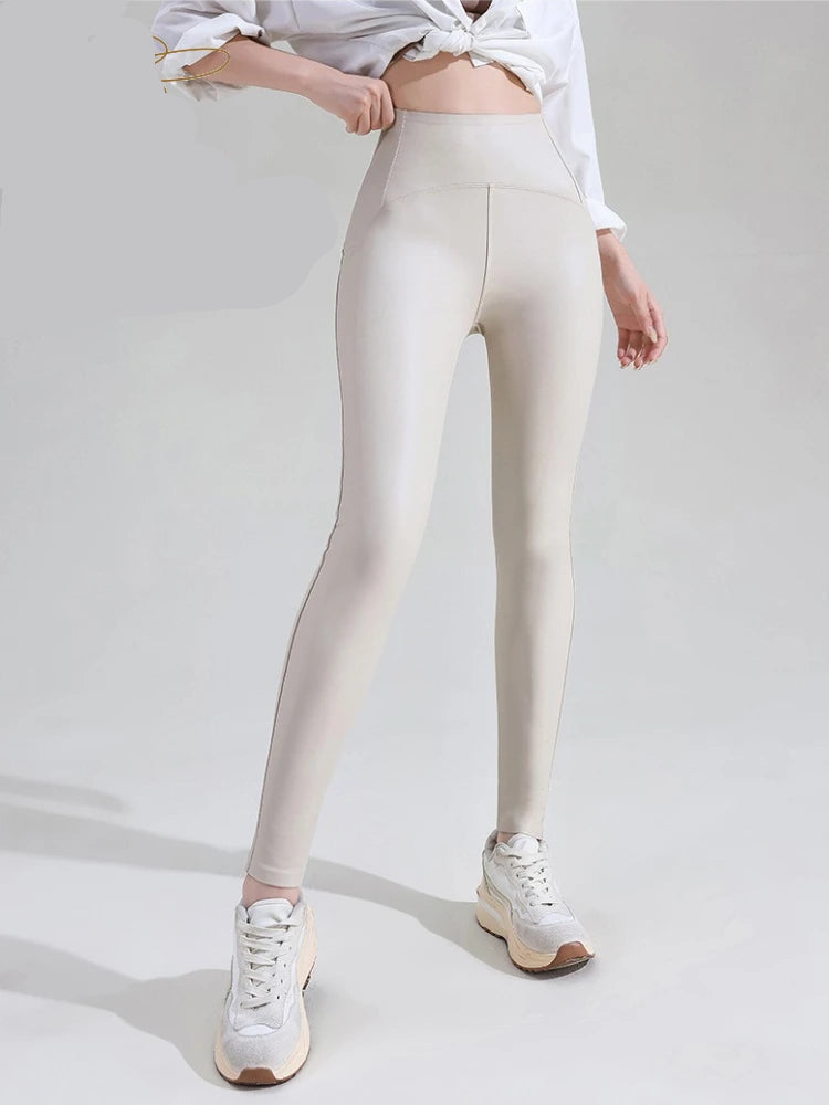 Leggings en cuir PU taille haute sexy pour femmes