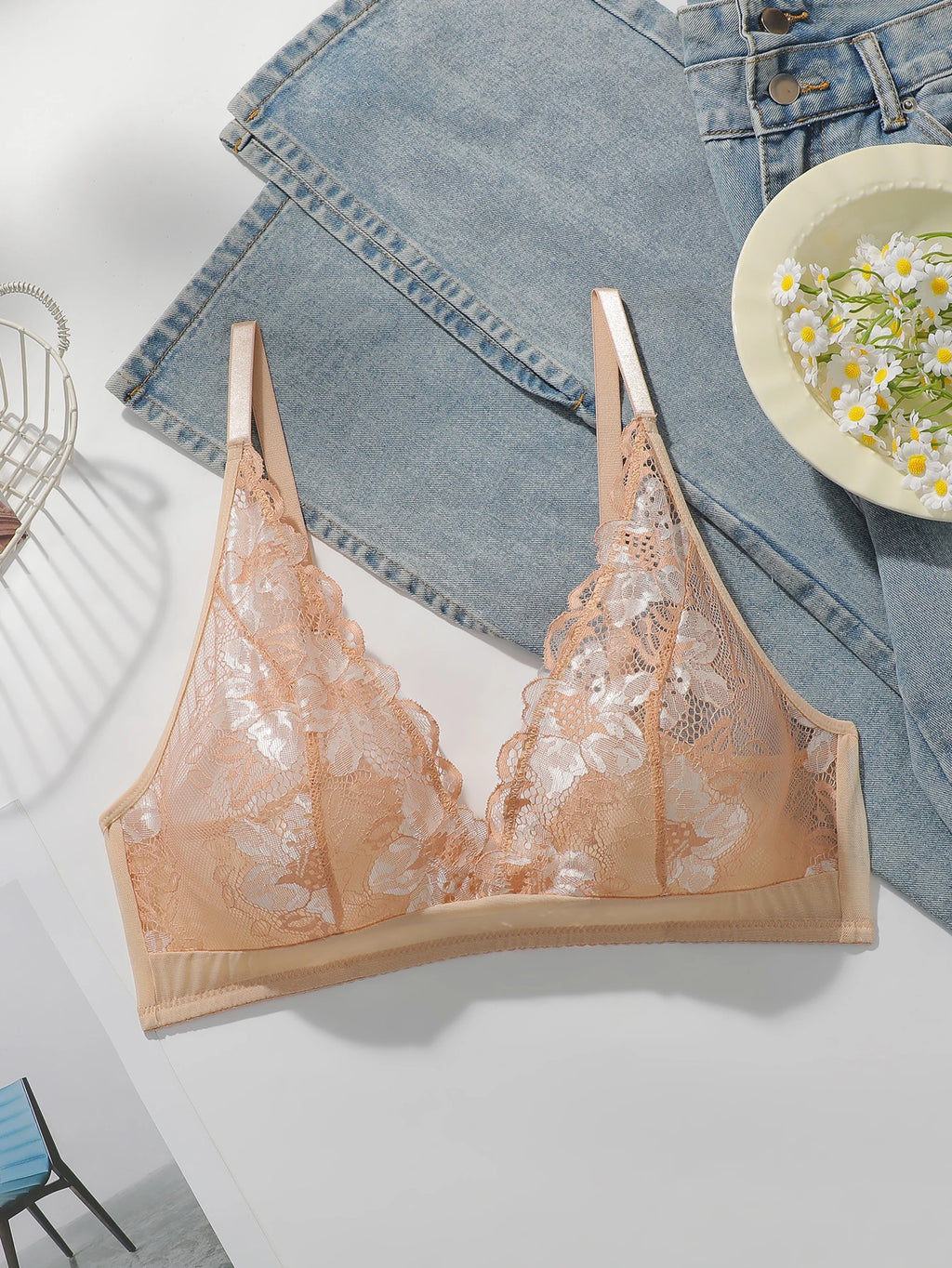 Soutien-gorge sexy en dentelle à fleurs pour femmes