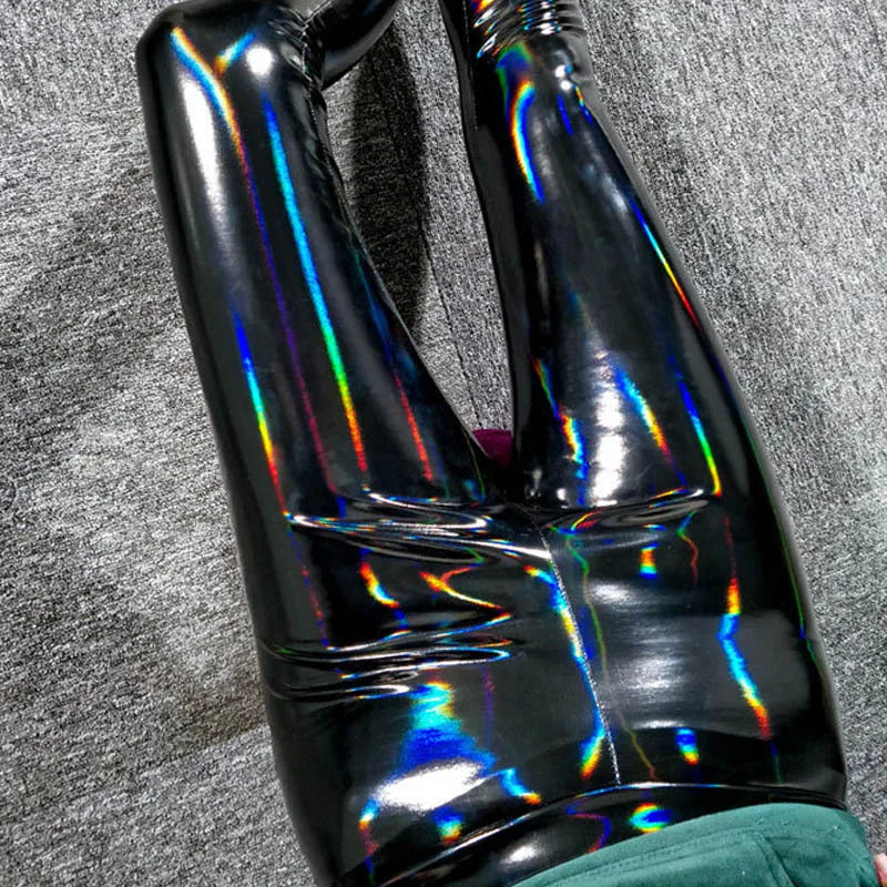 Leggings en cuir PU réfléchissant brillant pour femmes