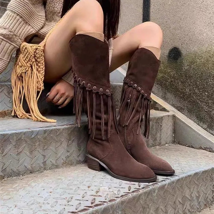 Bottes à bout pointu et talon épais pour femmes