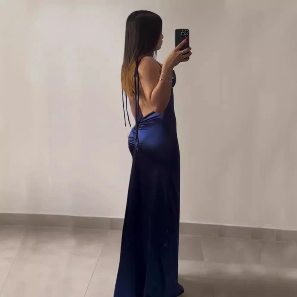 Robe longue plissée à lacets pour femmes