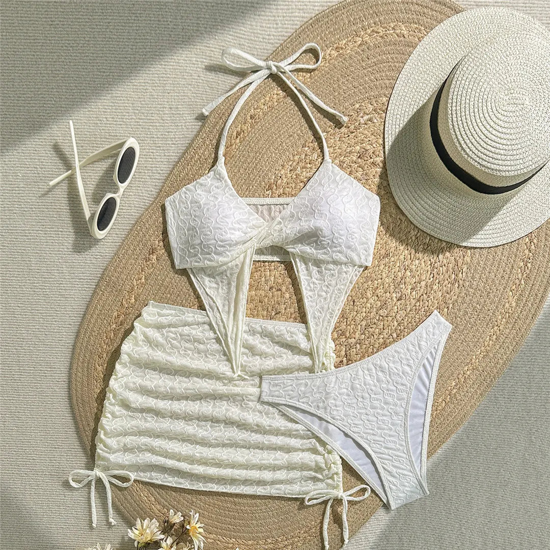 Maillot de bain trois pièces avec jupe et bretelles pour femmes
