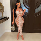 Robe moulante verte à col licou pour femmes