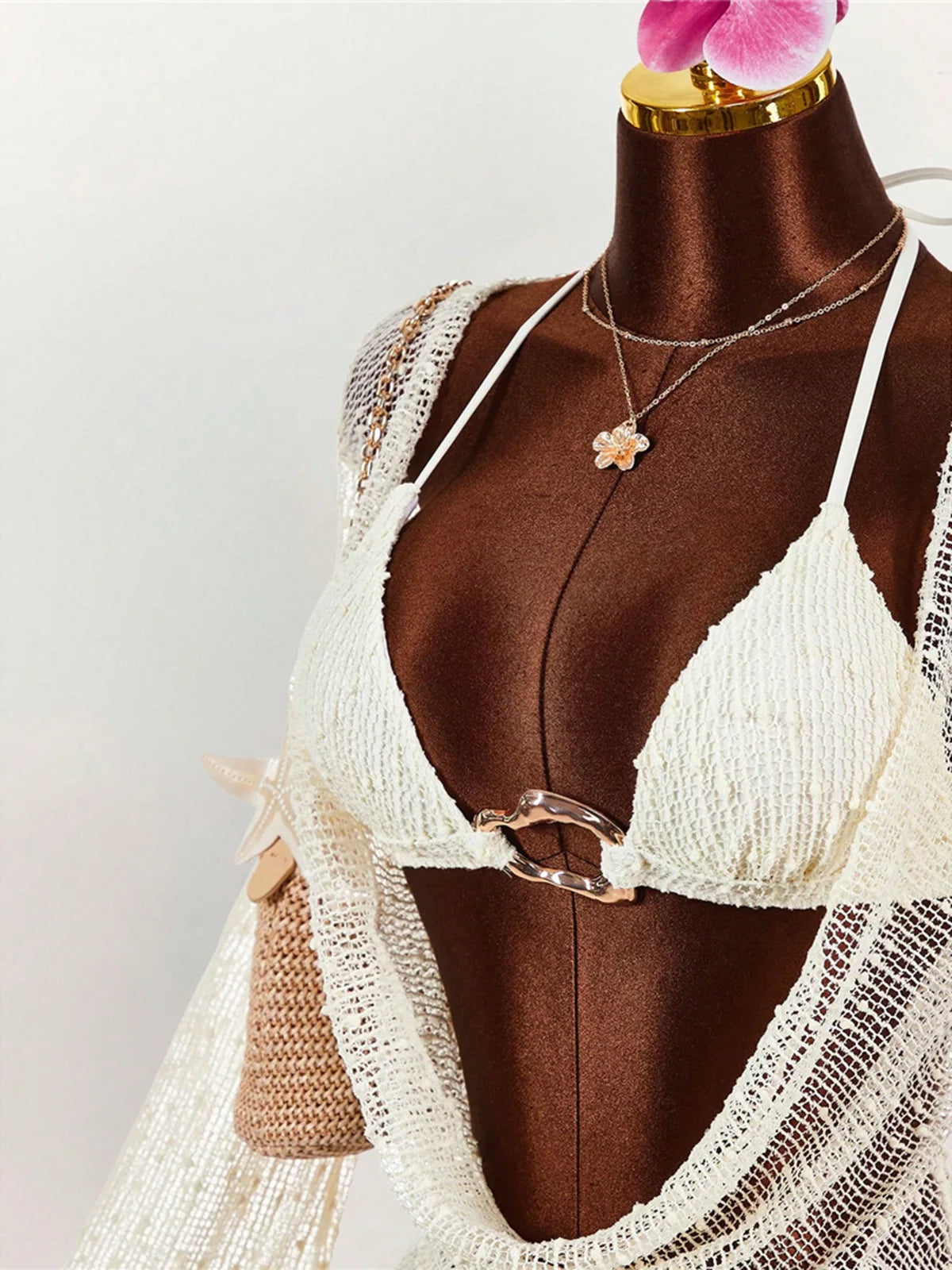 Bikini 3 Pièces Femme – Haut à Manches Longues et Col Licou