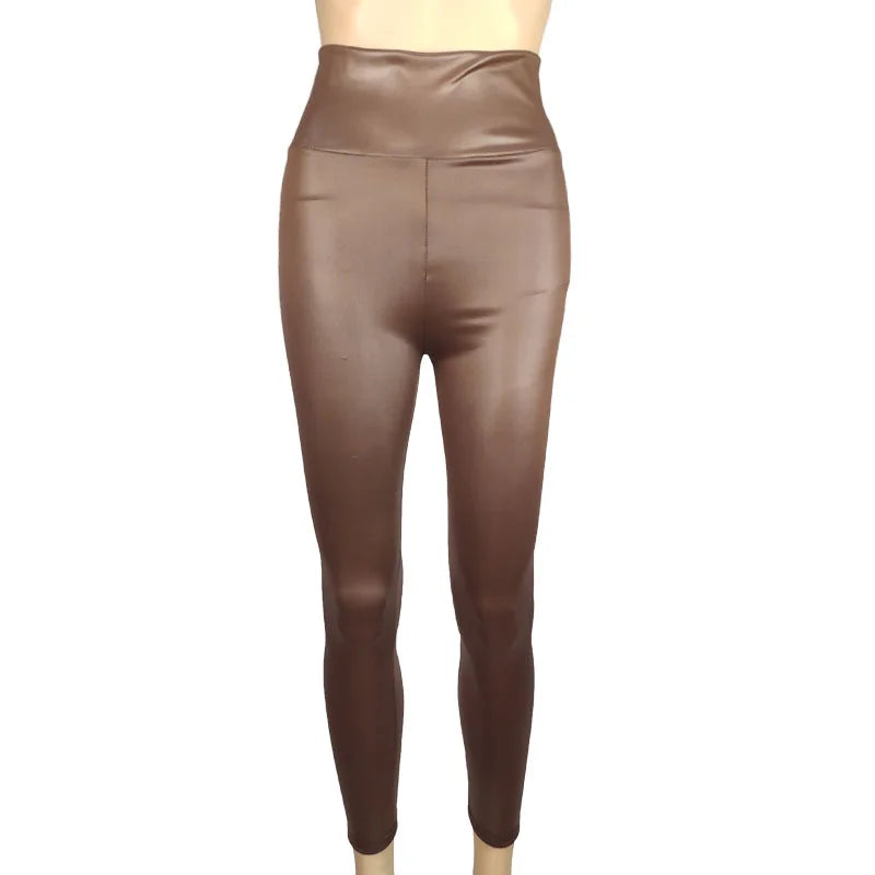 Leggings moulant taille haute en similicuir pour femmes