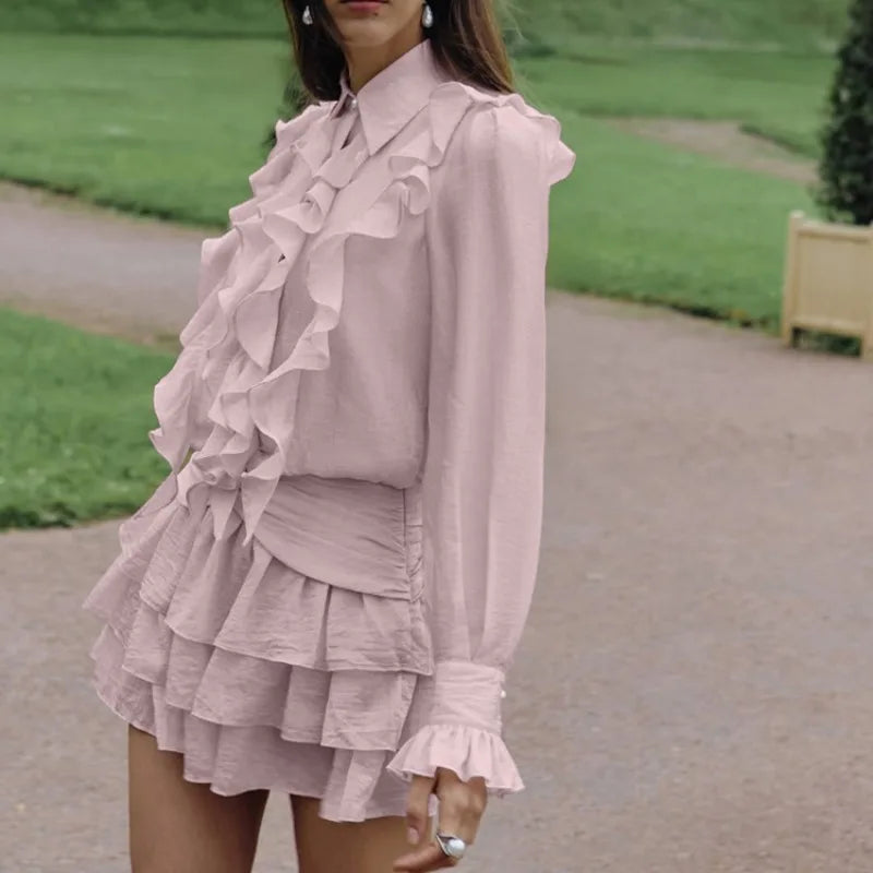Robe mini à volants roses pour femmes
