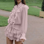 Robe mini à volants roses pour femmes