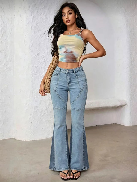 Jean Évasé Taille Haute Sans Coutures pour Femmes