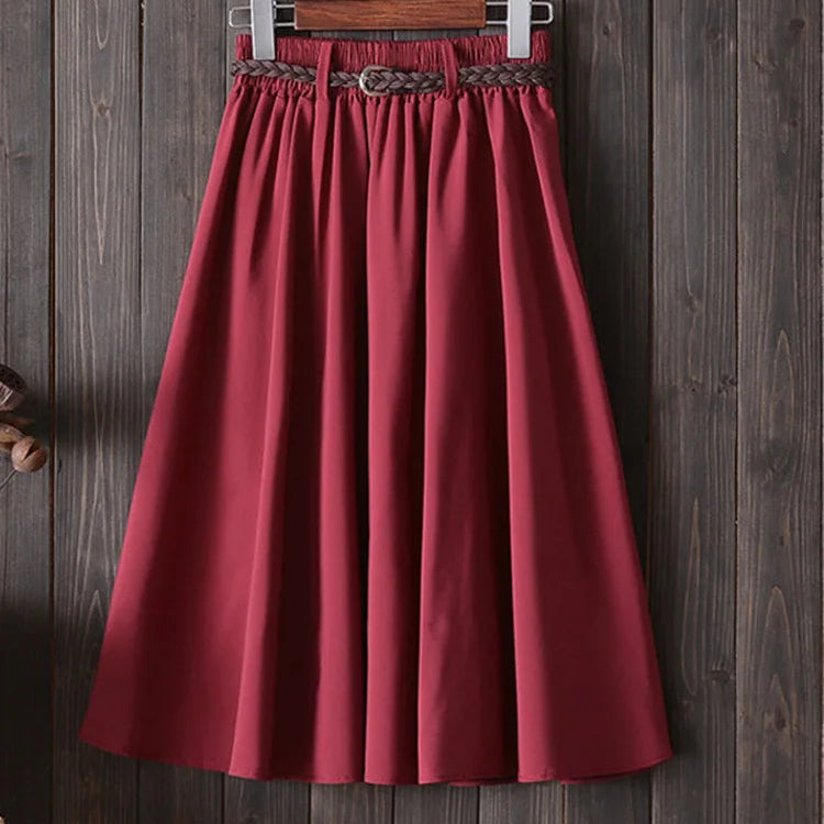 Jupe mi-longue plissée avec ceinture pour femmes