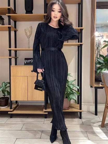 Robe Longue Femme – Volants, Laçage et Manches Évasées