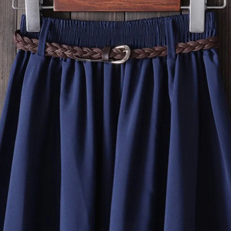 Jupe mi-longue plissée avec ceinture pour femmes