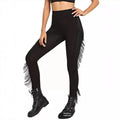 Leggings noirs à franges décoratives pour femmes