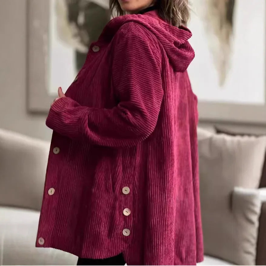 Veste décontractée à capuche en velours côtelé pour femmes