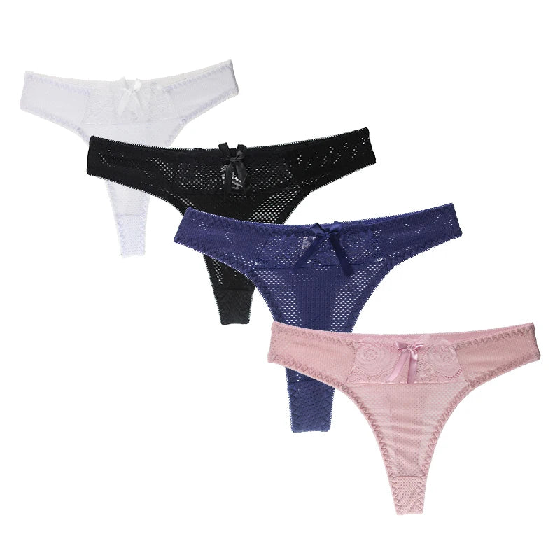 Lot de 4 strings sexy en soie glacée pour femmes