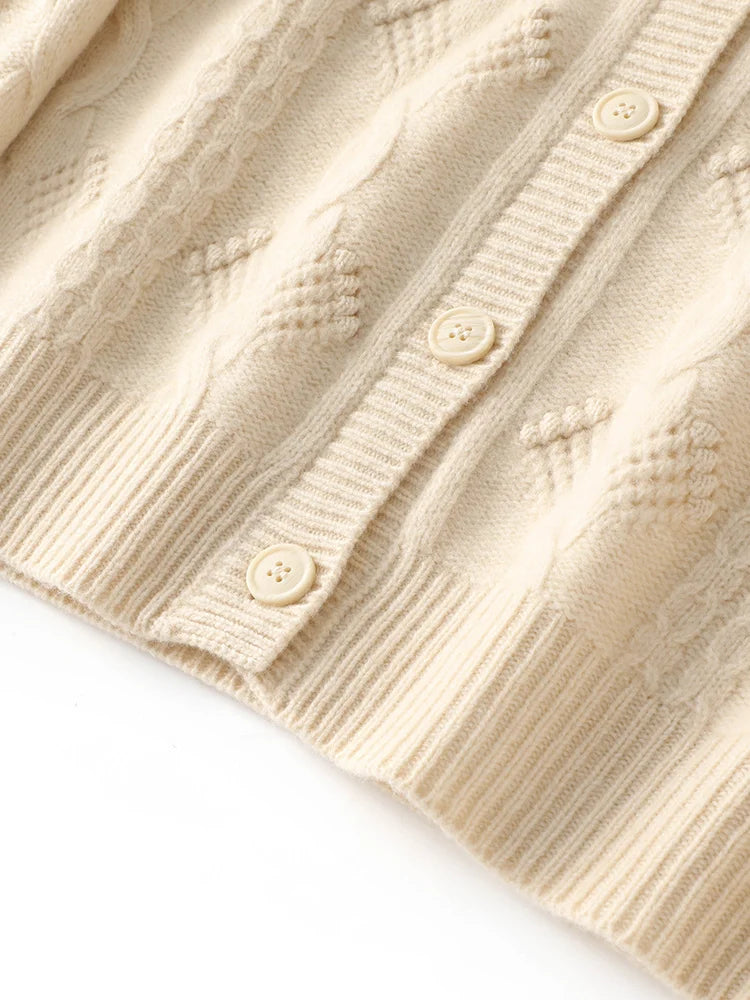 Pull cardigan en cachemire de style vintage creux pour femmes