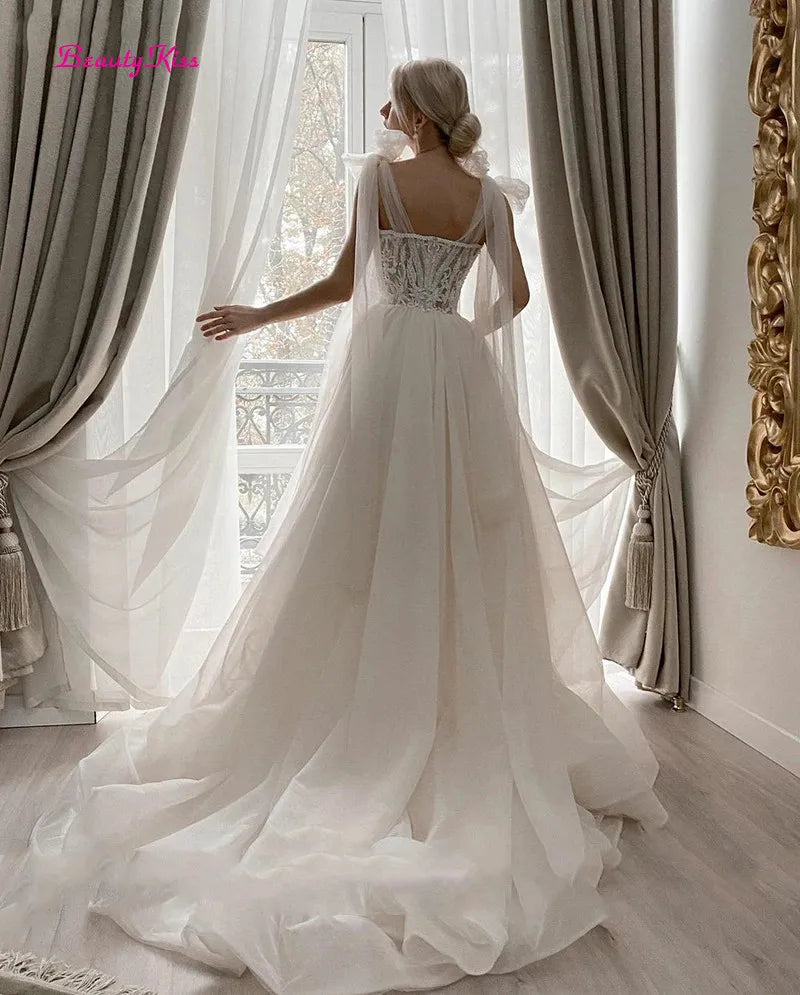 Robe de mariée trapèze en forme de cœur, avec gros nœud pour femmes