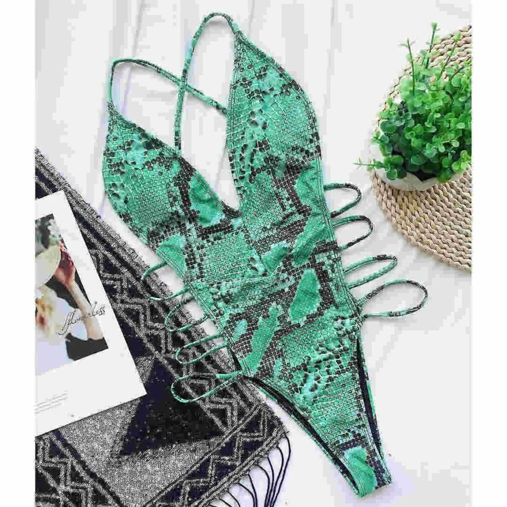 Maillot de bain une pièce sexy en peau de serpent pour femmes