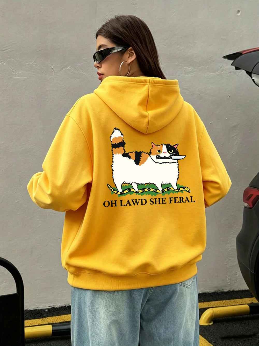 Sweat à capuche imprimé motif chat, couteau et serpent pour femmes