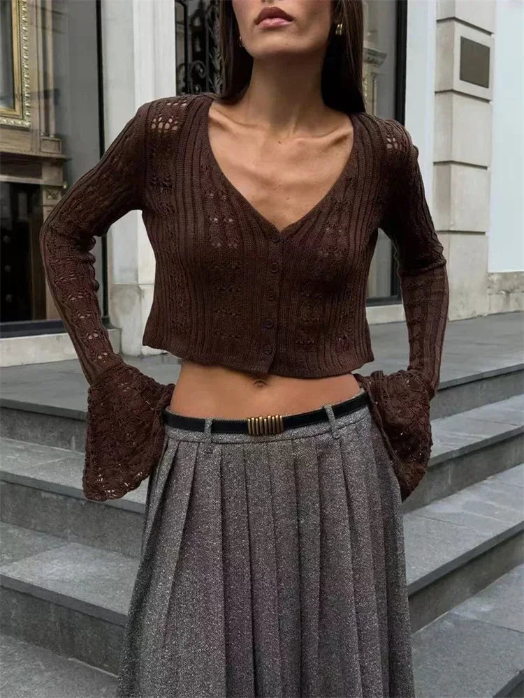 Pull cardigan tricots évider pour femmes