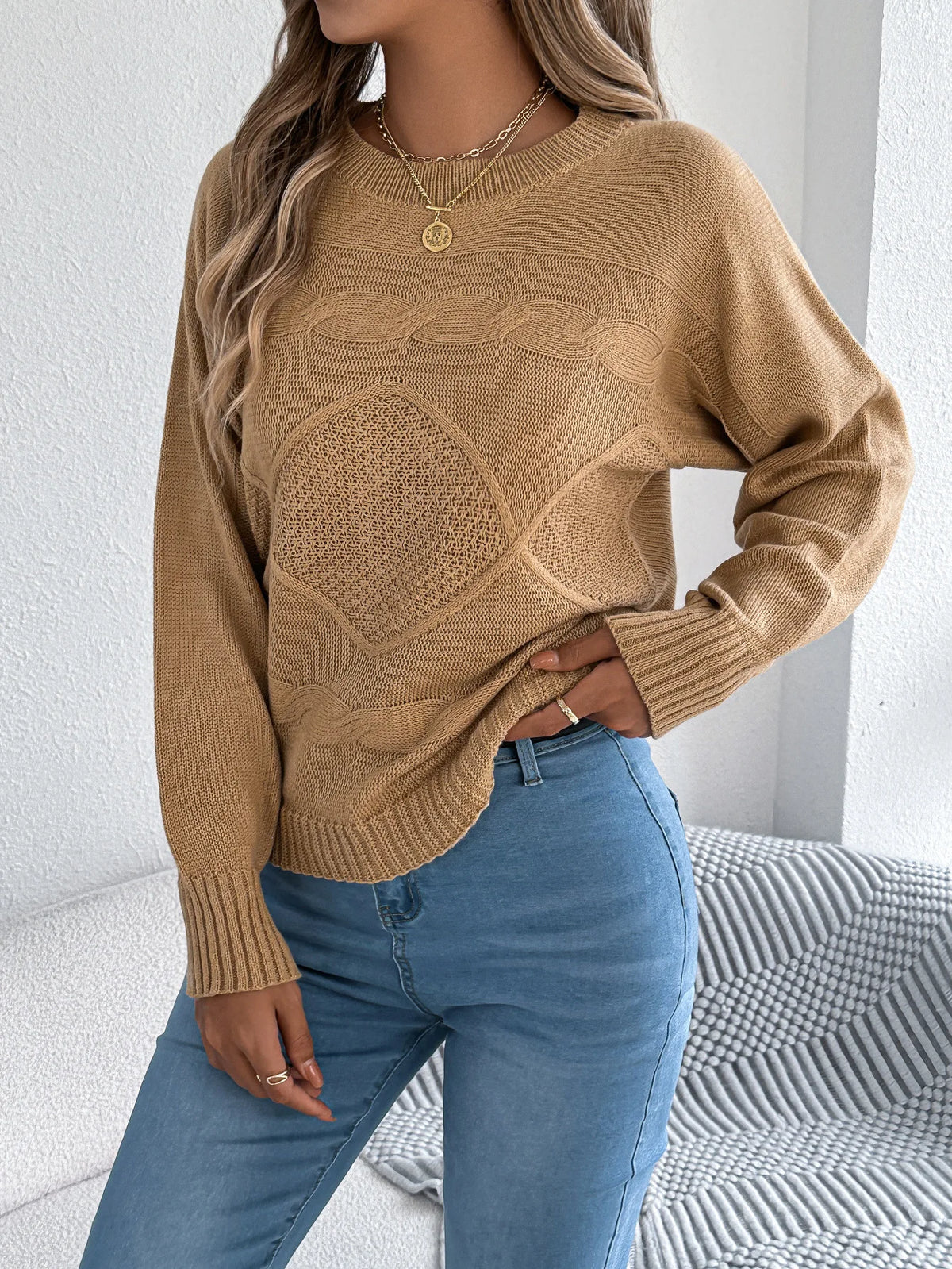 Pull Torsadé Femme – Manches Lanterne