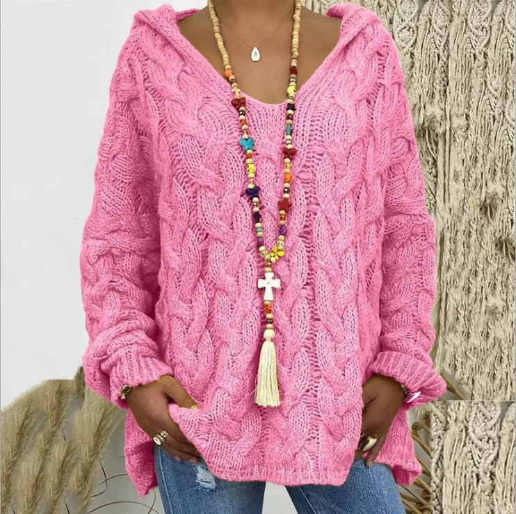 Pull torsadé tricoté de couleur pure pour femmes