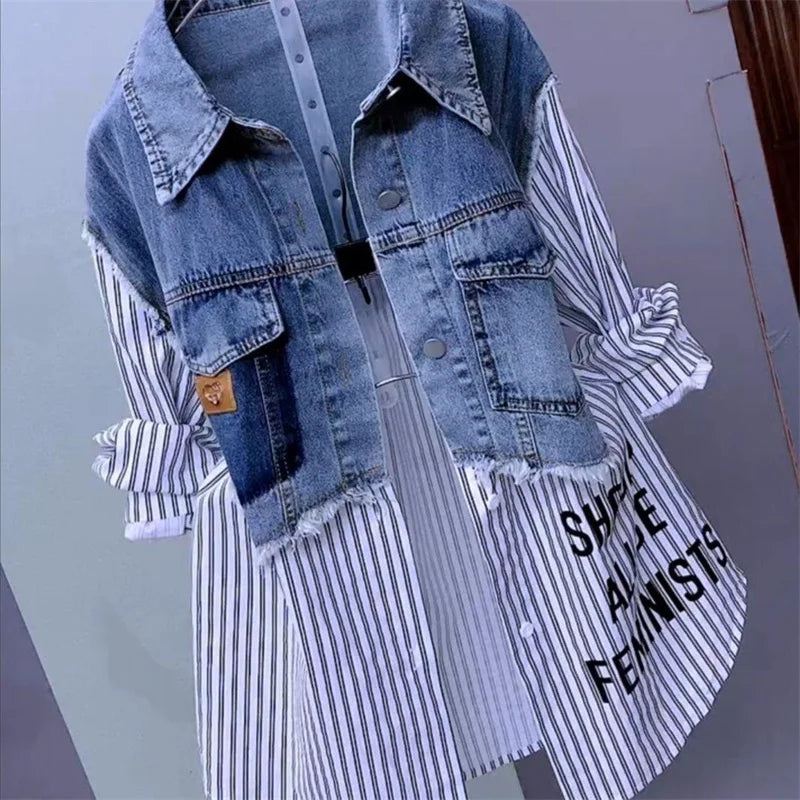 Veste en jean rayée pour femmes