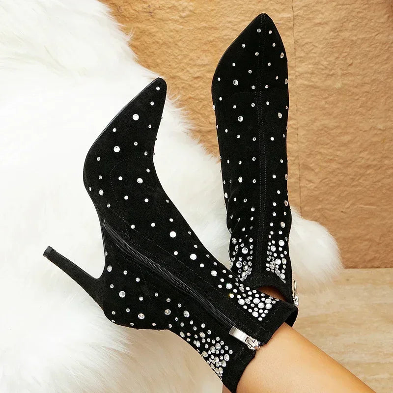 Bottines de luxe en cristal pour femmes