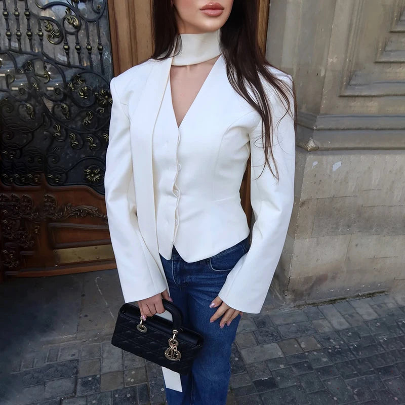 Blazer rayé imprimé à manches longues pour femmes