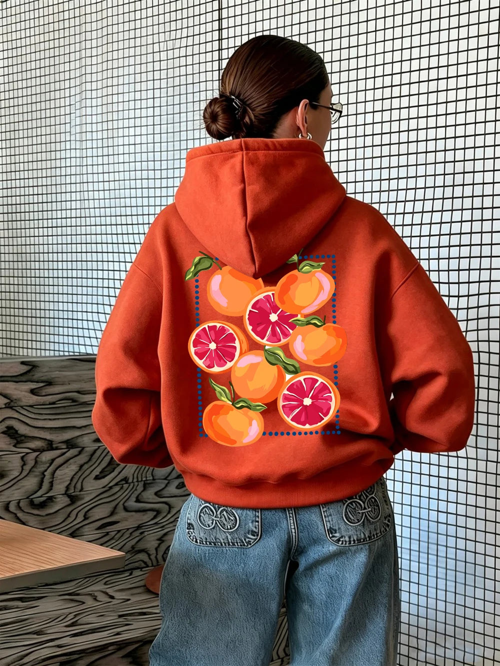 Sweat-shirt à capuche imprimé dessins animés Blood Orange pour femmes