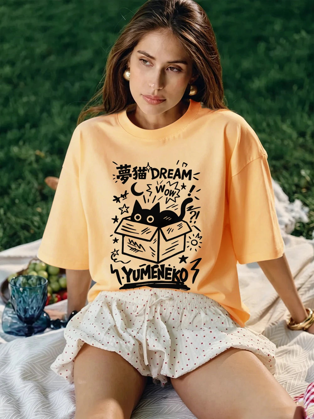 T-shirts en coton, motif chat pour femmes