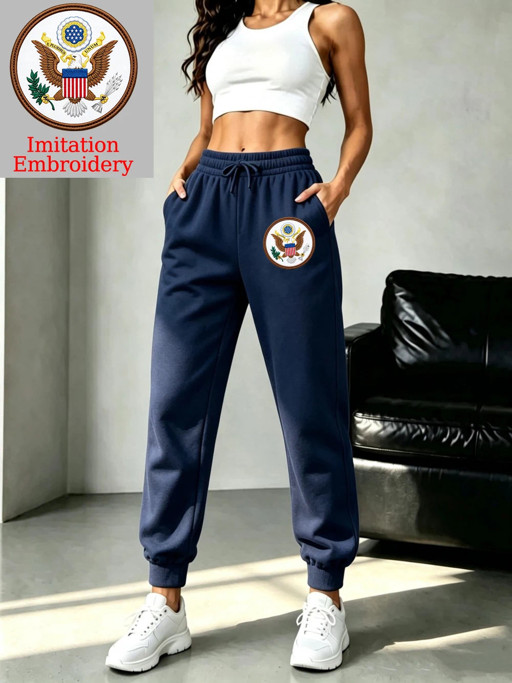 Pantalon de jogging avec imprimé emblème américain pour femmes