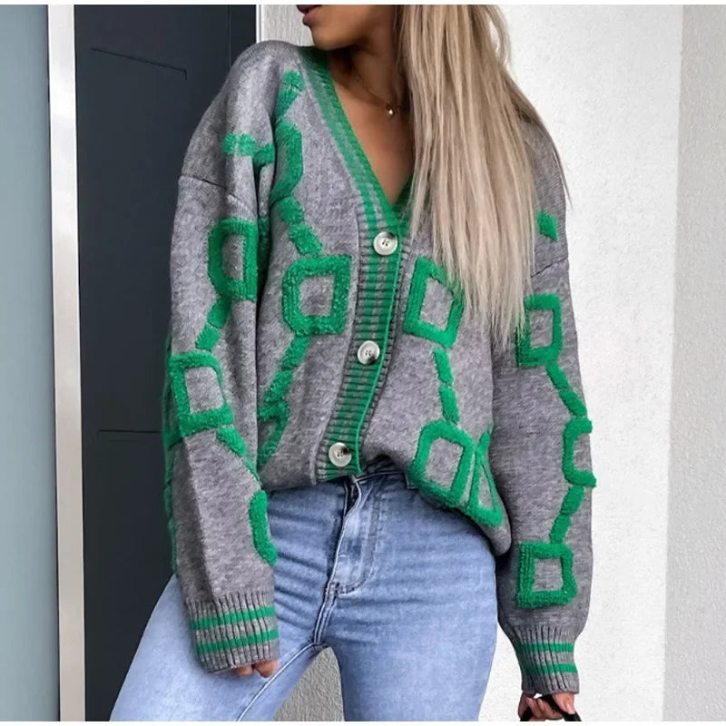 Gilet cardigan rose à rayures pour femmes