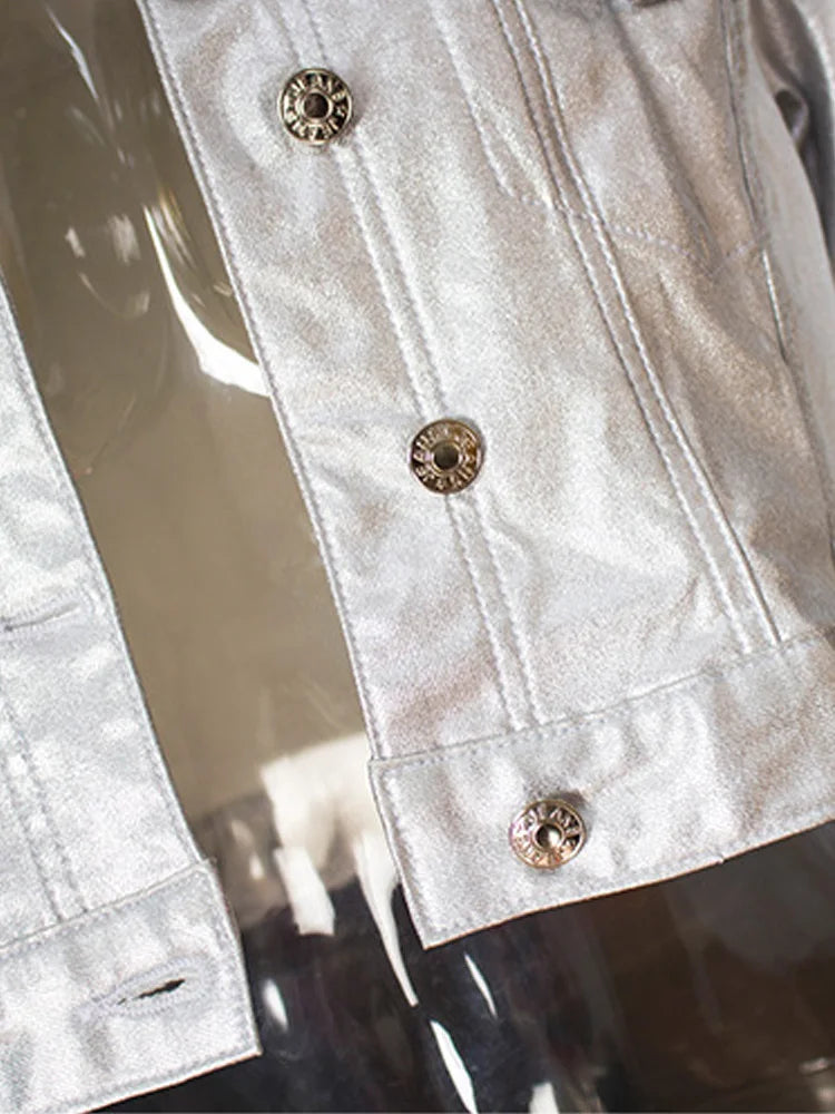Veste en similicuir argenté pour femmes