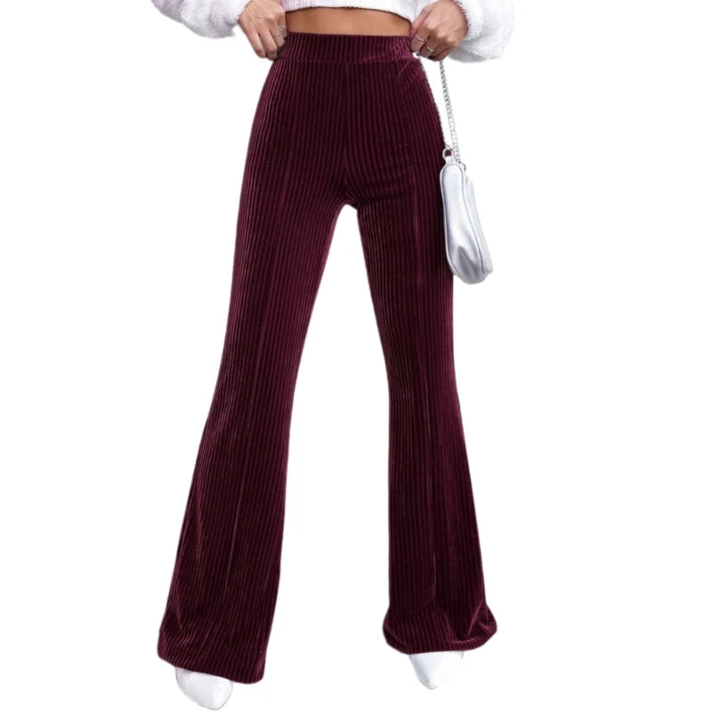 Pantalon évasé en velours côtelé taille haute pour femmes