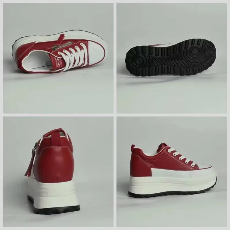 Basket compensées à plateforme en cuir véritable  pour femmes