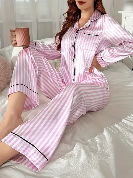 Pyjama Rayé Femme – Ensemble à Manches Longues