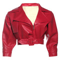 Veste courte zippée à manches longues en PU avec ceinture pour femmes