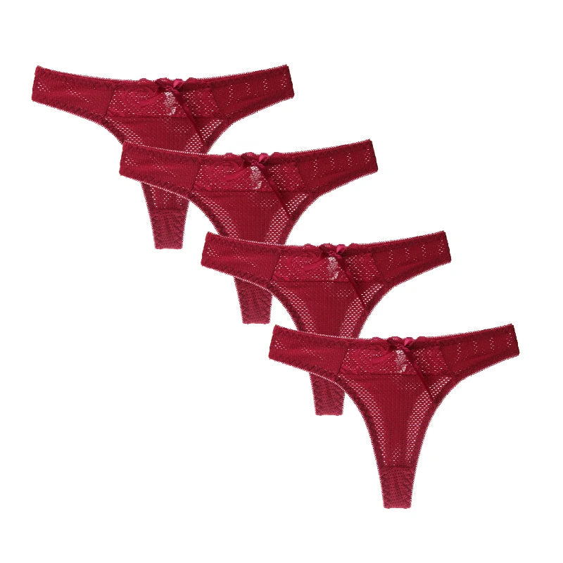 Lot de 4 strings sexy en soie glacée pour femmes