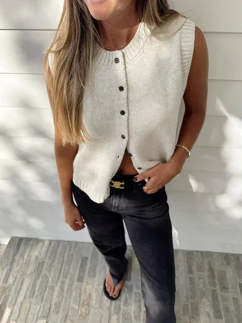 Gilets tricotés à simple boutonnage pour femmes